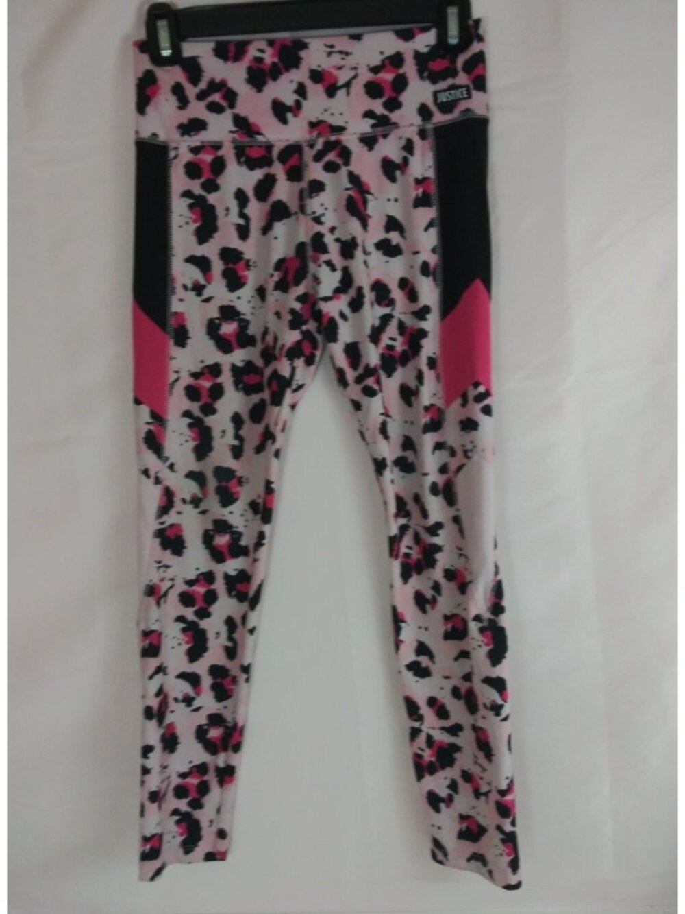 Justice Girls Active Pink & Black Leopard Print Tech Pocket Leggings Large 12/14